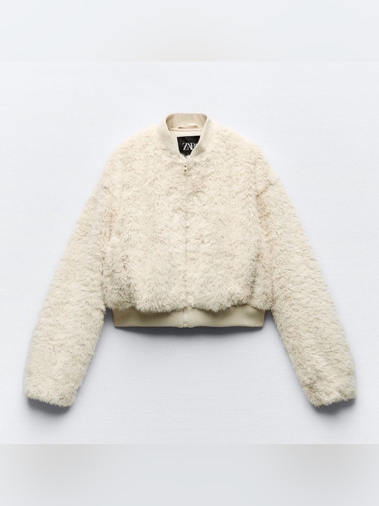 Zara Jackets & Blazers - W/ tags Zara Faux Fur Cropped Bomber Jacket XS Ecro REF 4341/755